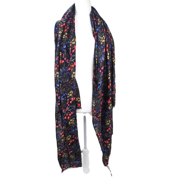 NWT Old Navy Black Red Blue Floral Raw Hem Rectangle Scarf Wrap Sarong - Picture 4 of 5
